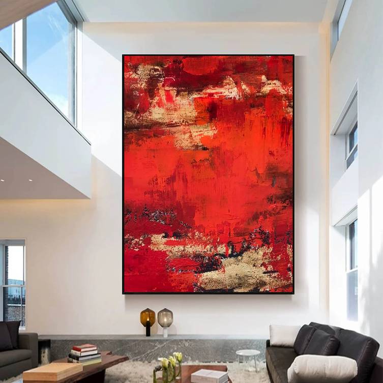 Room Original Painting Red Dining Abstract Canvas Artwork 7V75T